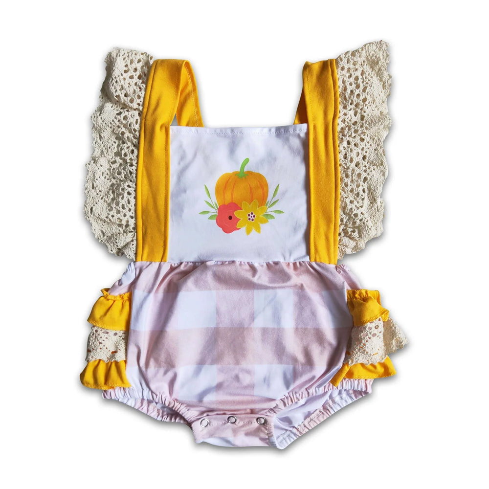 RTS NO MOQ Sibling milk silk Baby Girls Halloween pumpkin bubbles rompers