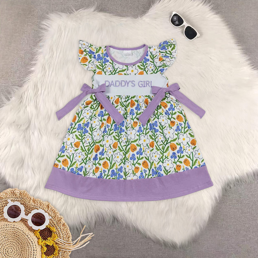 RTS daddy's girl embroidery letters flowers purple flowers Sibling Sister Clothes Sets