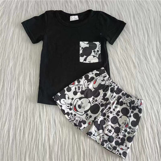 Cute Clothes  A16-24  Little Boys Summer Black Pocket Shorts Set