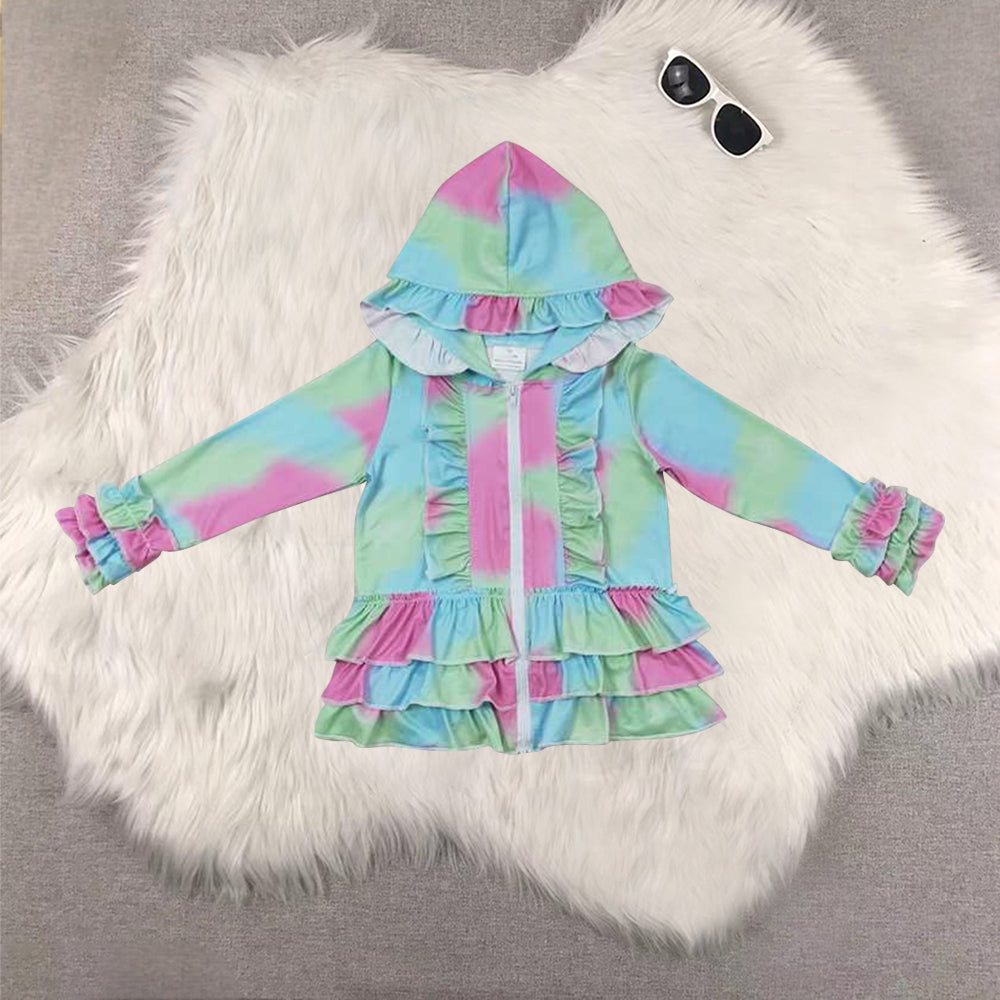RTS NO MOQ Sibling baby girls clothes floral Hooded Zip-Up Long Sleeve Jackets