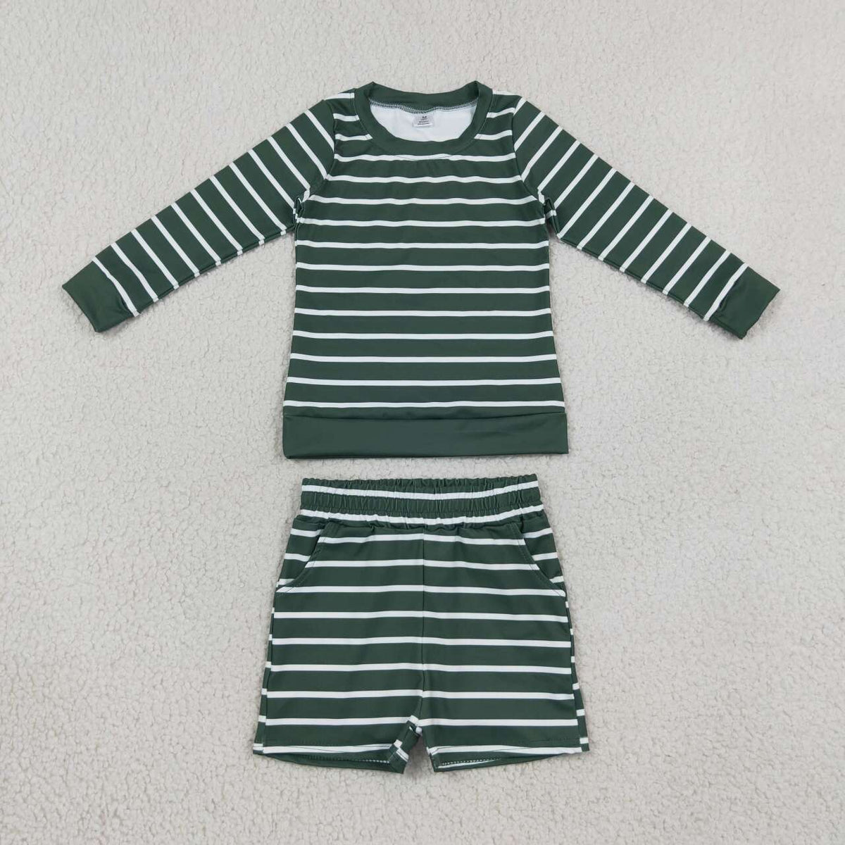 NEW RTS NO MOQ yoga fabric GLS0128 Yoga Baby Girls Green Stripe Shirt Top Short Yoga Active Set