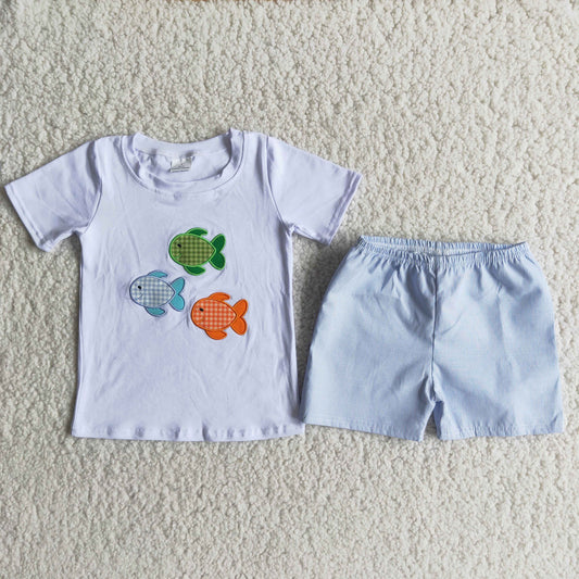 A6-14 Xiaoyu Blue Plaid Pants Short Sleeve Suit