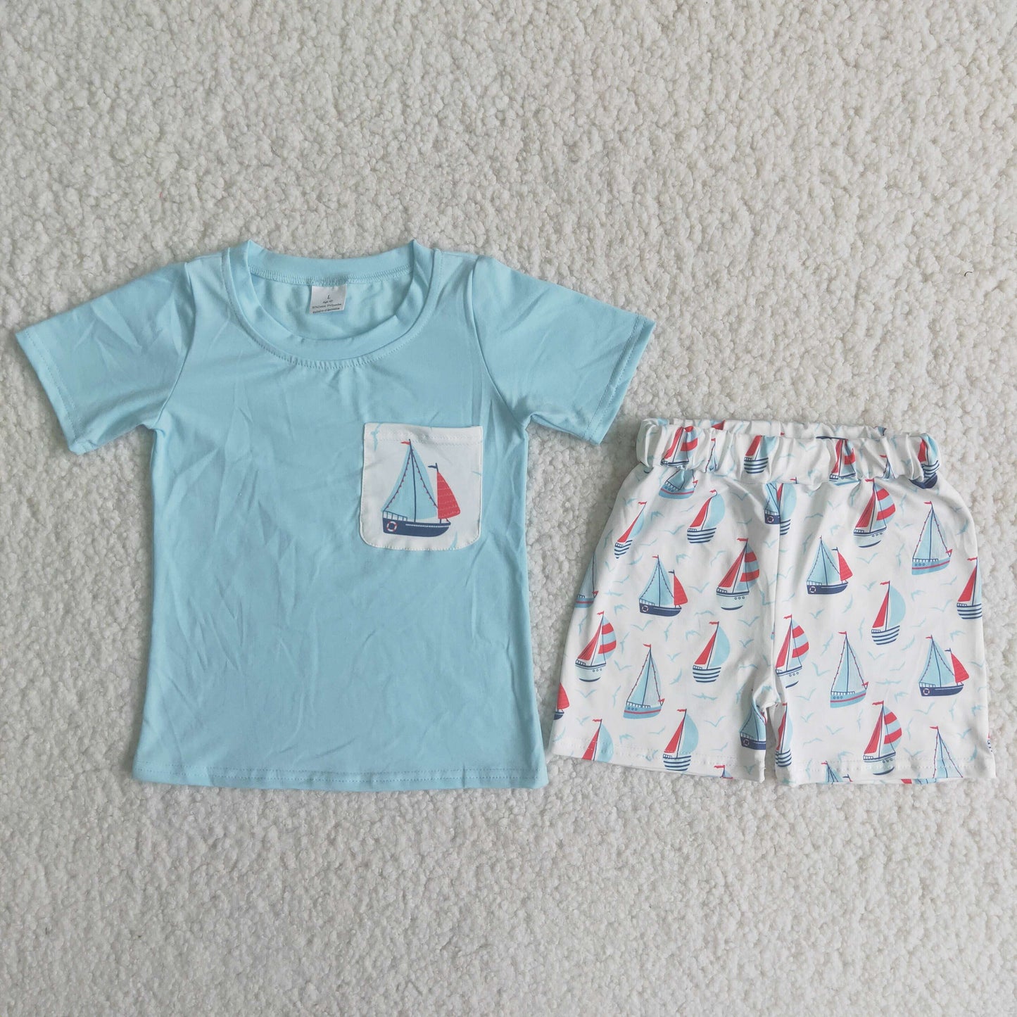 A7-11 Little Boys Summer Pocket Boat Short Sleeve Set