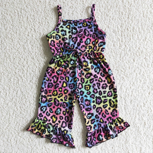 A7-3 Baby Girls Ruffle Sling Colorful Leopard Soft Romper