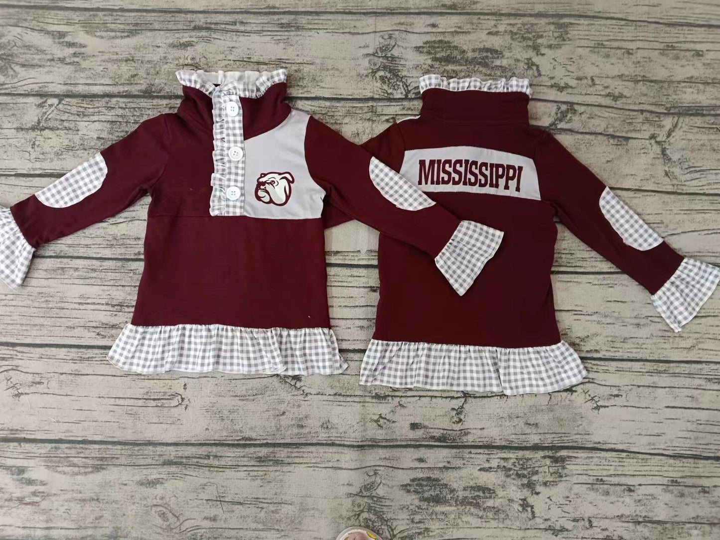 Girls red long sleeve Mississippi top moq 5
