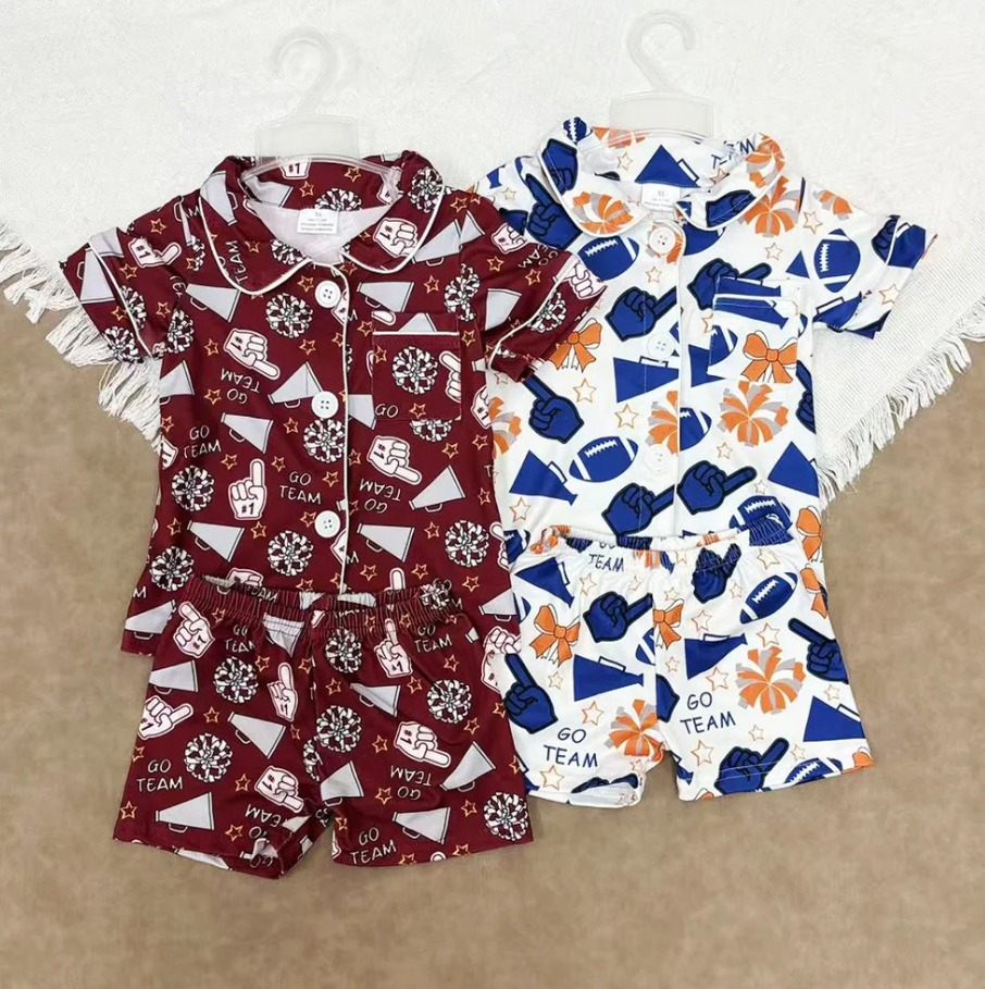 RTS NO MOQ Sibling baby girl clothes team cheer short sleeve shorts sets