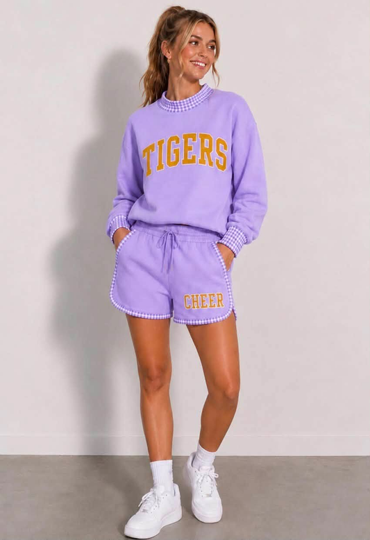 custom moq 5 mix size AAFTBX0103 Adult Women Purple Long Sleeve Neck Top Elastic Waist Shorts Set