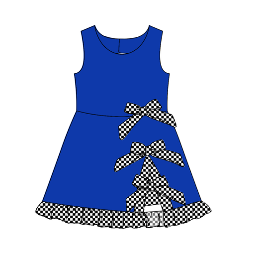 custom moq 5 mix size AASD0101 Baby Girls Blue Bow Scallop Edge Vest Top Skort Shorts Set Dress