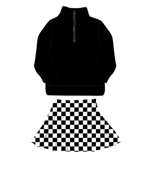 custom moq 5 mix size AASD0102 Baby Girls Long Sleeve Zip Up Top Plaid Skirt Set Solid Bow Sleeveless Top Shorts Set