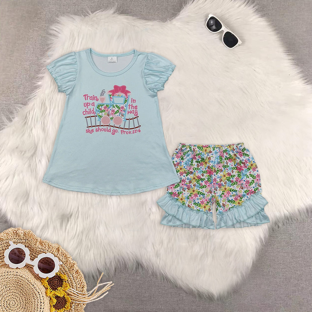 RTS NO MOQ boy and girls short-sleeved shorts suit & short-sleeved sets