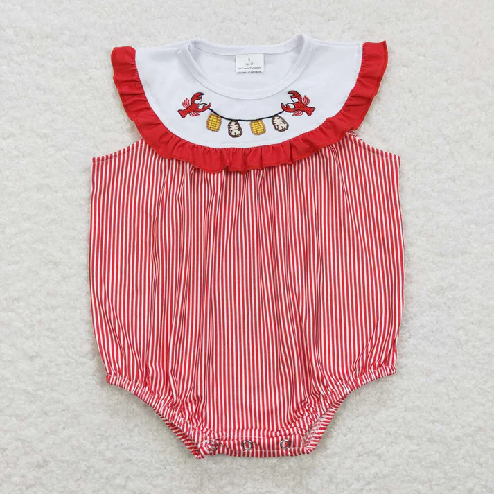 RTS Baby Girls Crawfish Boiled Tops Bows Shorts Romer Sibling Clothes Sets