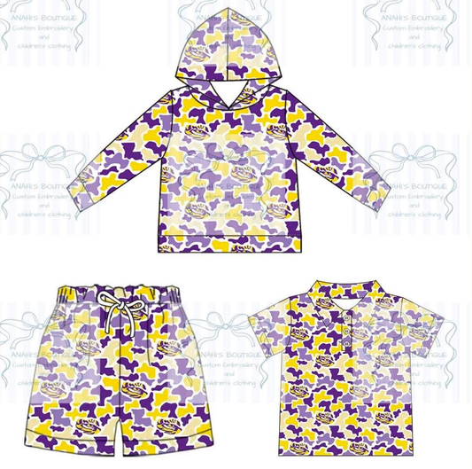 custom moq 5 mix size AITOLY02KIDS03 Baby Boys Camo Sleeveless Hooded Hoodie Tops Team Button Polo Shirts Top Shorts