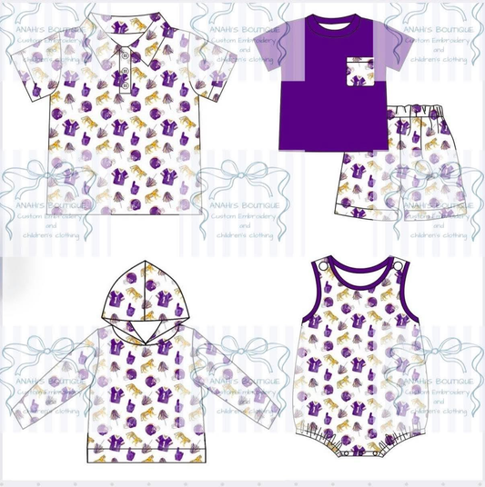 custom moq 5 mix size AITOLY02KIDS01 Baby Girls Boys Purple Short Sleeve Top Shorts Team Set Rompers Hoodie Tops