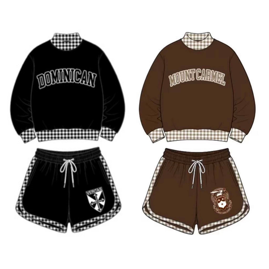 custom moq 5 mix size AITOLY04 Baby Kids Plaid Print Long Sleeve Crew Neck Top Casual Shorts Set