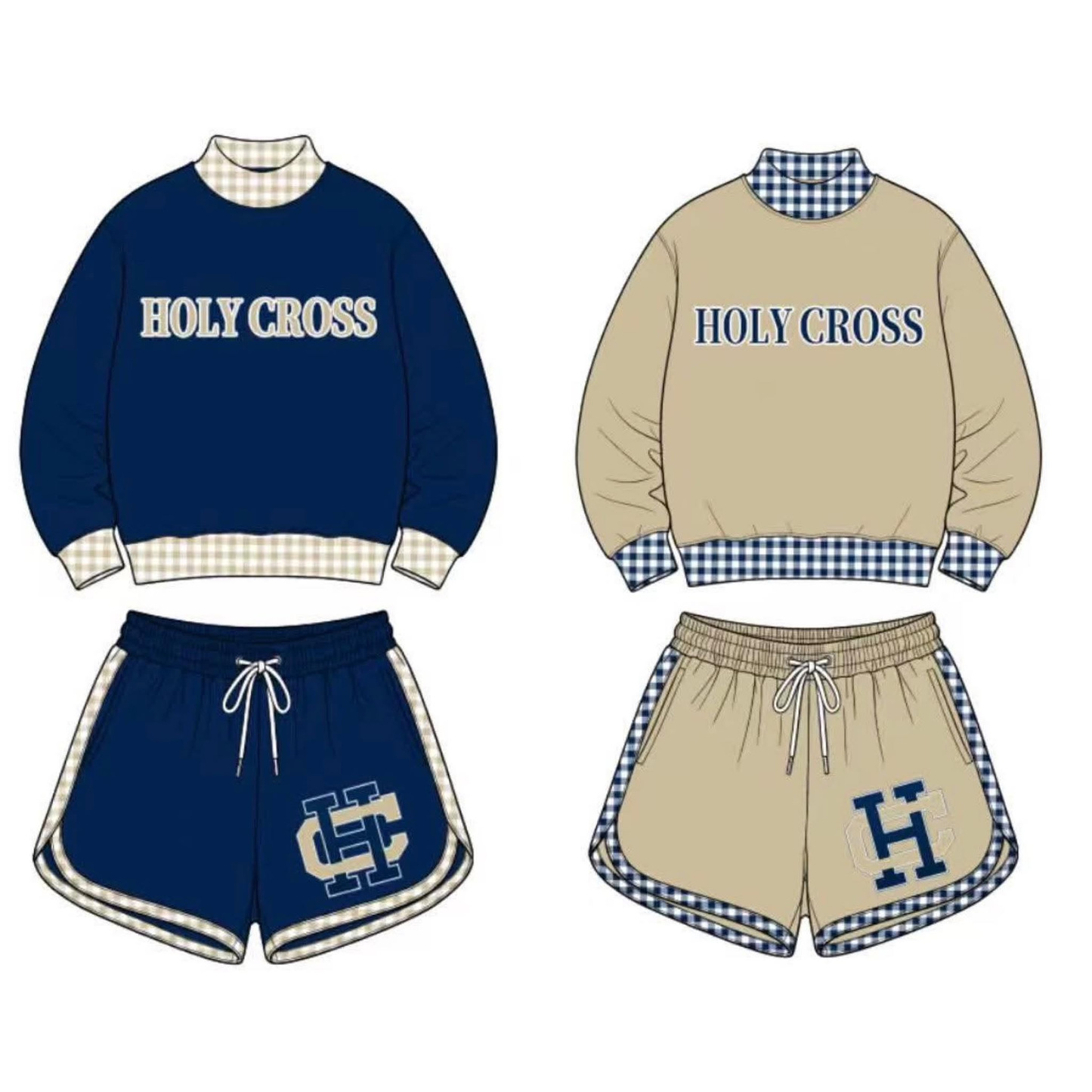 custom moq 5 mix size AITOLY04 Baby Kids Plaid Print Long Sleeve Crew Neck Top Casual Shorts Set