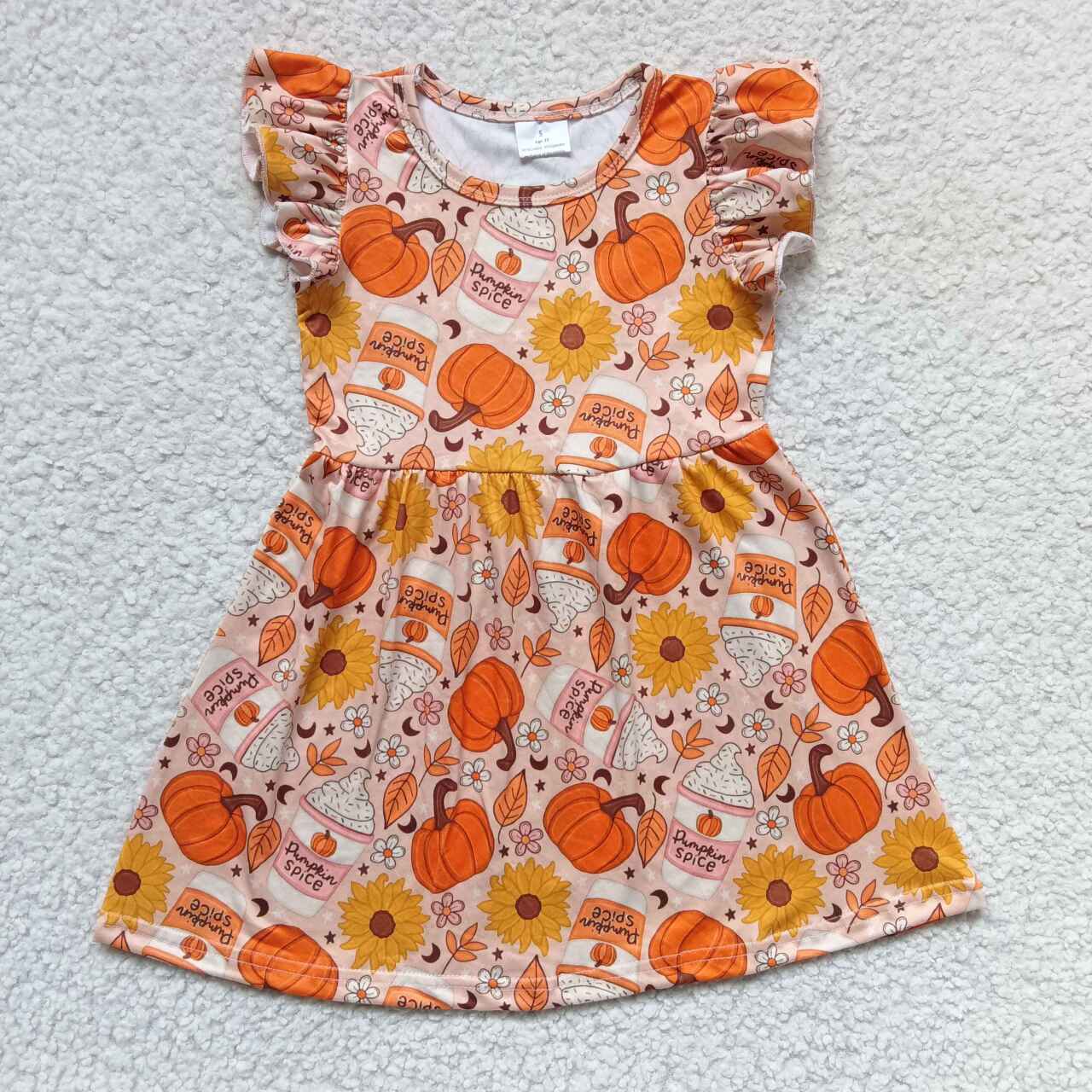 Pumpkin flower light pink flying sleeve dress