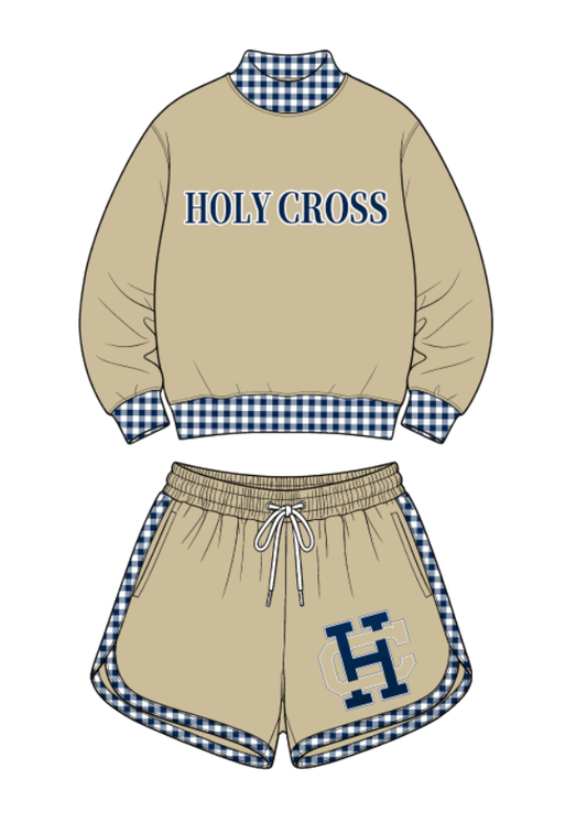 custom moq 5 mix size ALTOLY01 Baby Plaid Print Long Sleeve Crew Neck Top Casual Shorts Set