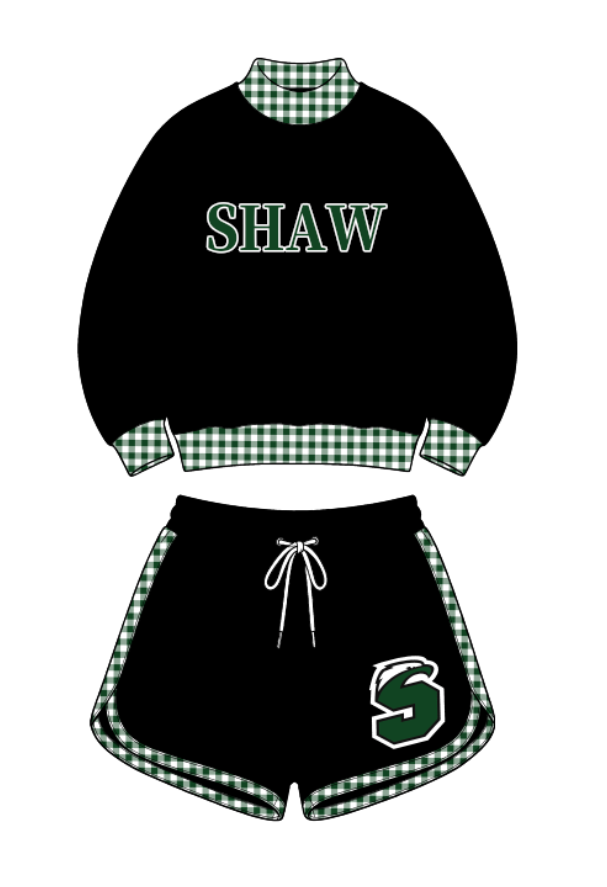 custom moq 5 mix size ALTOLY01 Baby Plaid Print Long Sleeve Crew Neck Top Casual Shorts Set