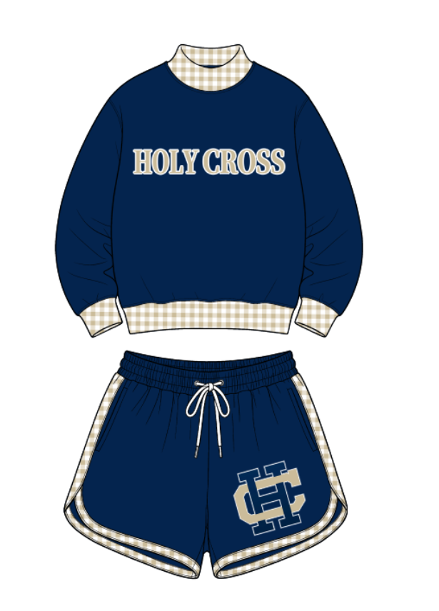 custom moq 5 mix size ALTOLY01 Baby Plaid Print Long Sleeve Crew Neck Top Casual Shorts Set