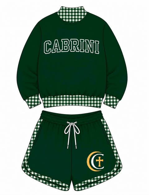 custom moq 5 mix size ALTOLY03 Baby Kids Green Checked Long Sleeve Crew Neck Top Elastic Waist Casual Shorts Set