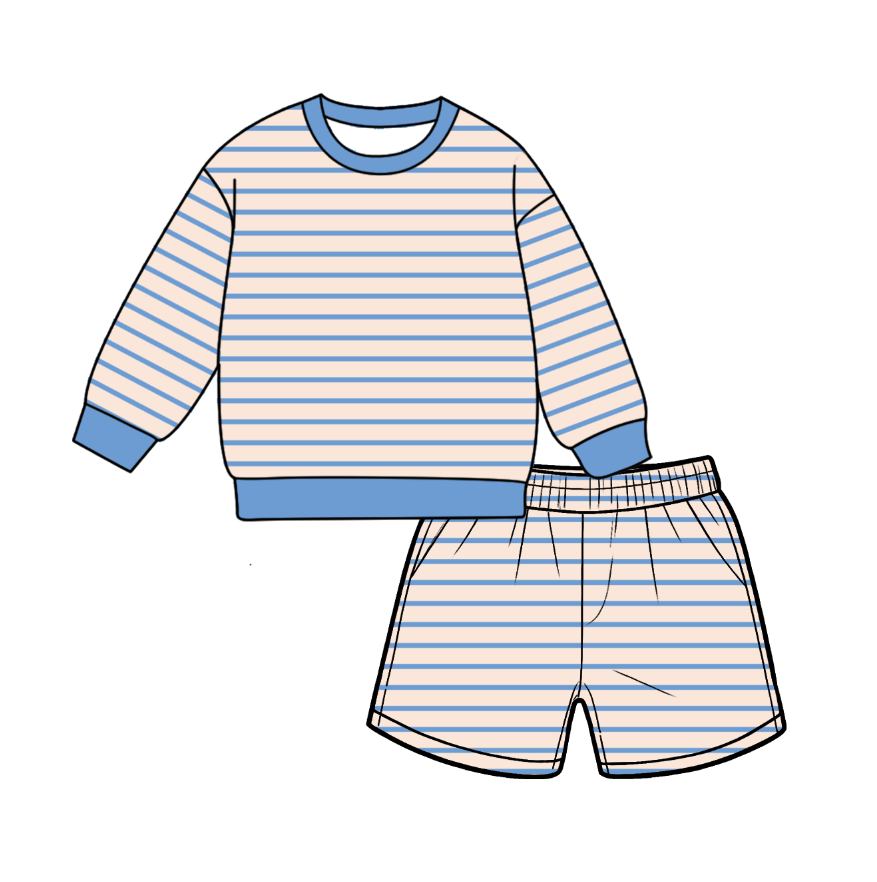 custom moq 5 mix size ARJ01 Baby Striped Long Sleeve Shorts Daily Outfit Sets