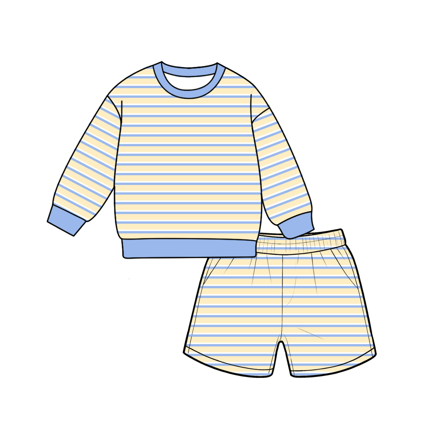 custom moq 5 mix size ARJ01 Baby Striped Long Sleeve Shorts Daily Outfit Sets