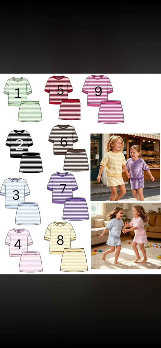 custom moq 5 mix size ASBU01 Baby Girls Striped Short Sleeve Top And Matching Striped Skirt Summer Casual Outfit Set