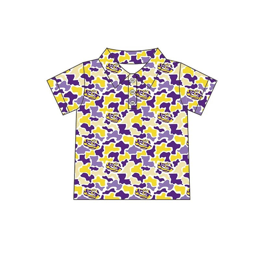 custom moq 5 mix size ATL062501 Adult And Kids Team Camouflage Print Collared Button Down Short Sleeve Polo Shirts