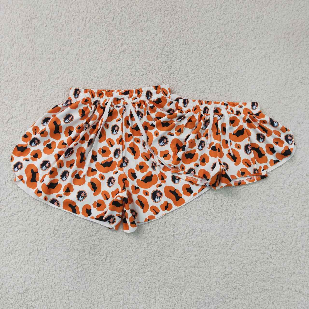 RTS NO MOQ yoga fabric SS0816 Baby Girls Orange Leopard Print Ruffle Shorts Active Yoga Team Bottom