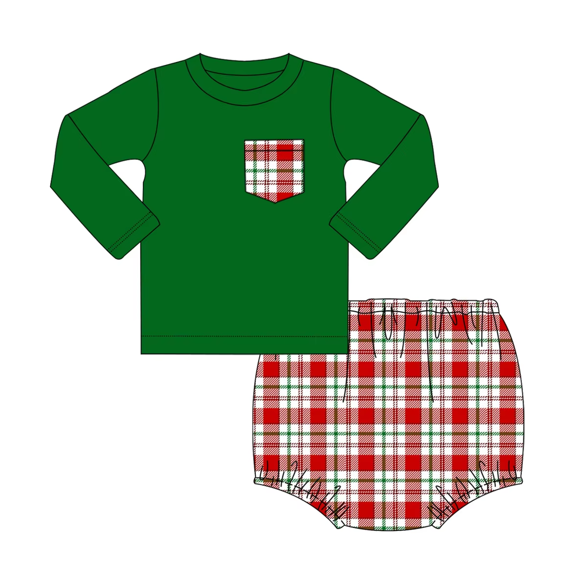 Custom moq 3 eta 6-8 weeks Long Sleeve Green Top Thong Set
