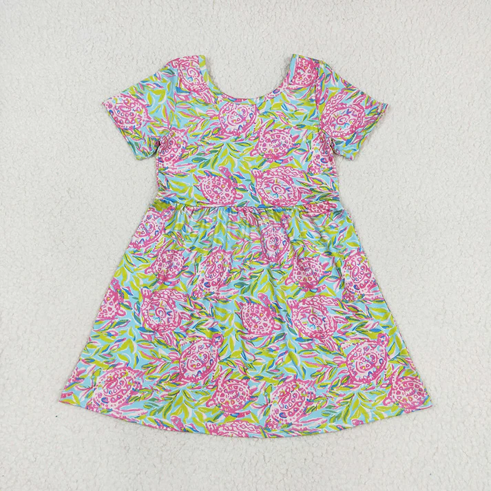 RTS Baby Girls Blue Turtle Summer Sibling Dresses Shorts Clothes Sets Flowers colorful match