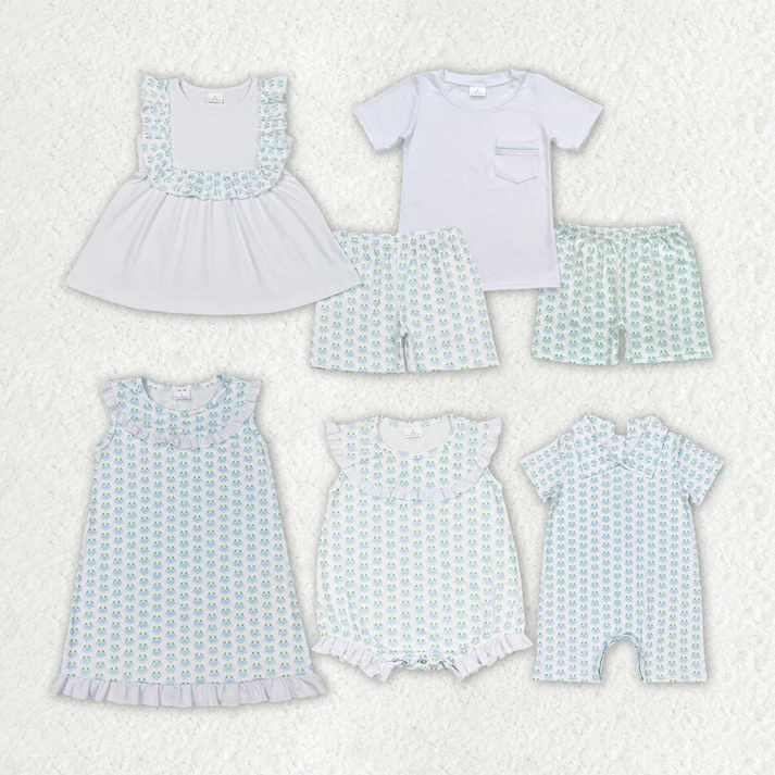 RTS NO MOQ  Baby Girls Boys Crabs Sibling Summer Clothes Sets