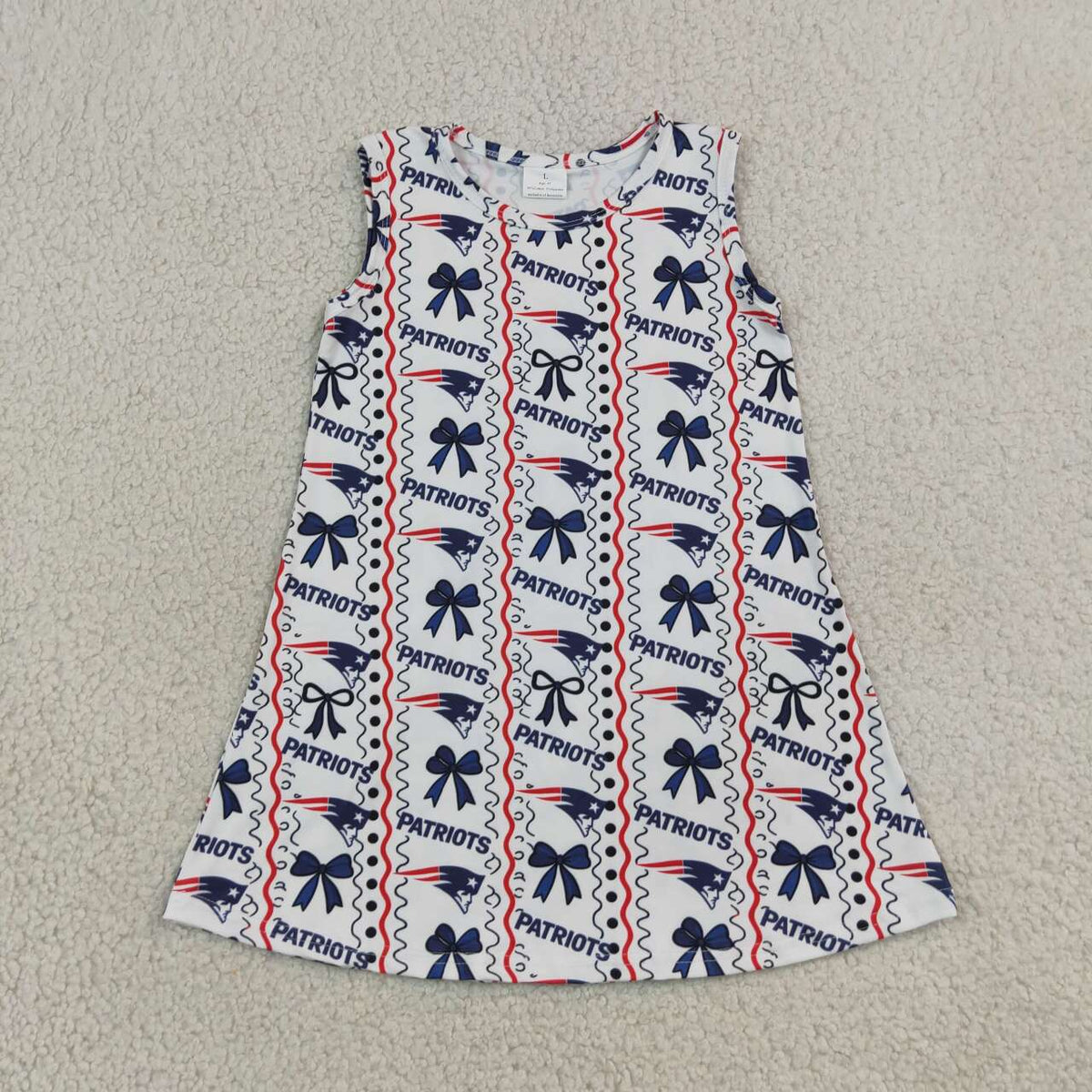 NEW RTS NO MOQ milk silk GSD4293 Baby Girls Bows Stripe Team Scallop Sleeveless Knee Length Dress