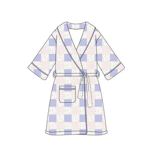 Custom moq 3 eta 6-8weeks  Taro Purple-Pink-Beige Floral Adult Bathrobe