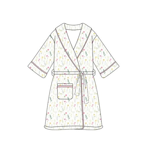Custom moq 3 eta 6-8weeks  Beige floral adult bathrobe