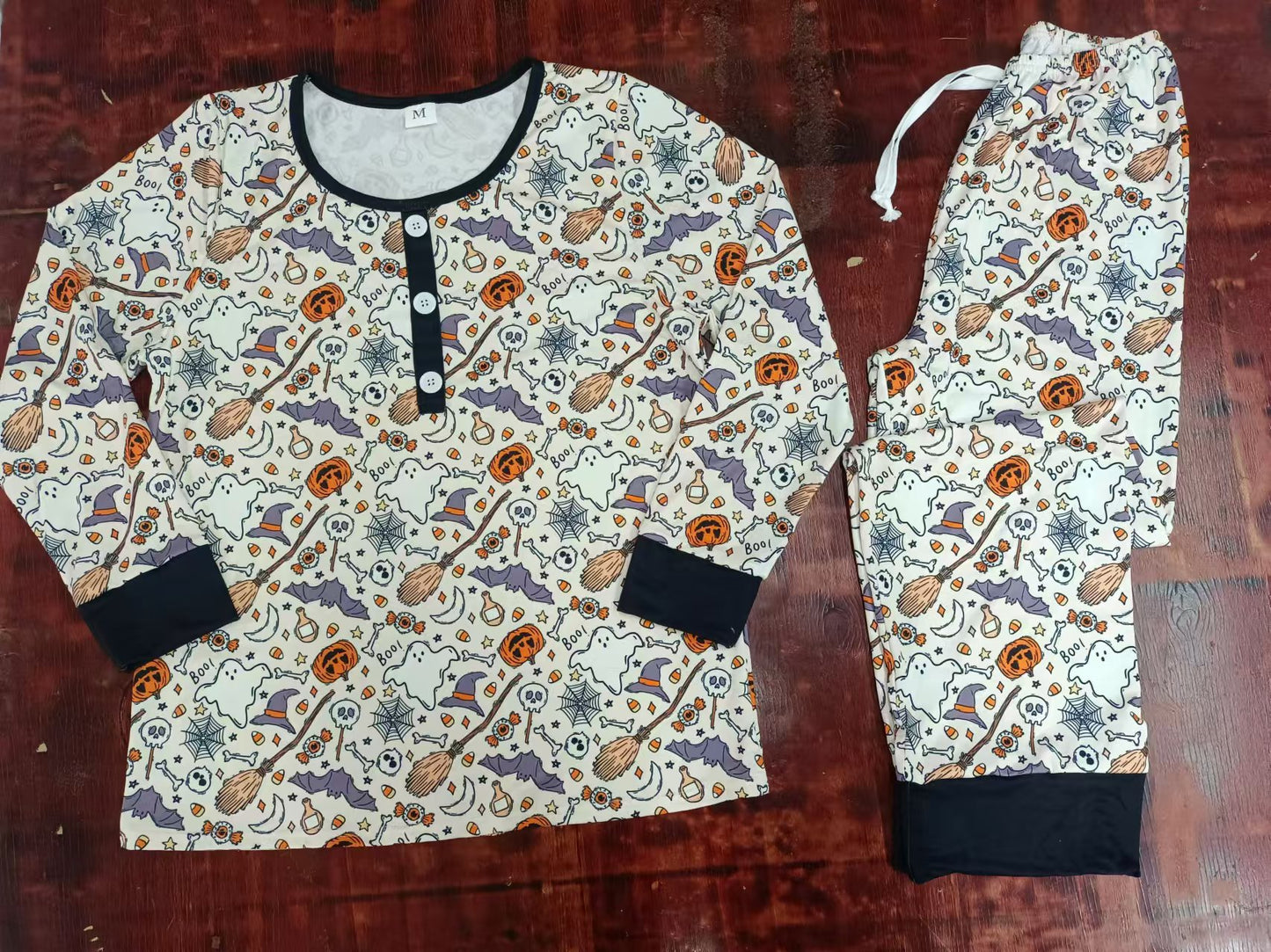 Custom moq 3 eta 6-7weeks Halloween Bat-Pumpkin-Ghost Black Button Pullover Adult Long Sleeve Suit