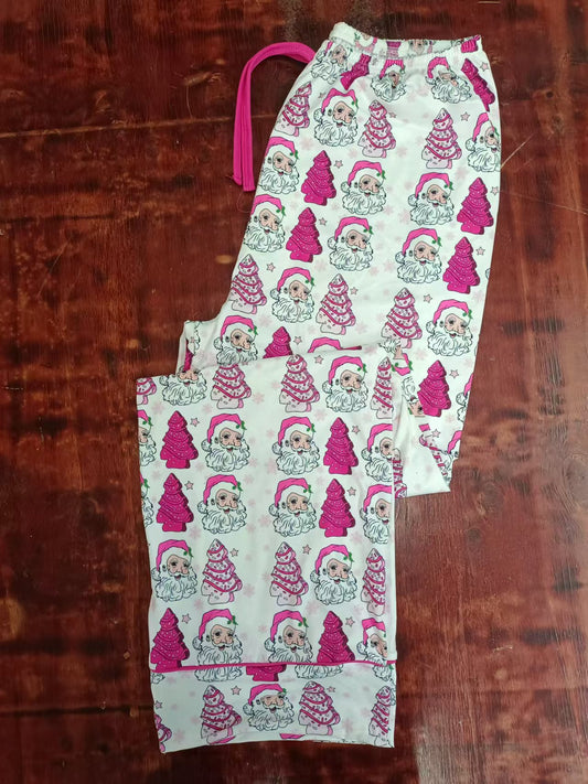 Custom moq 3 eta 6-7weeks Rose Pink Striped Christmas Tree-Santa Claus Adult Straight Pants
