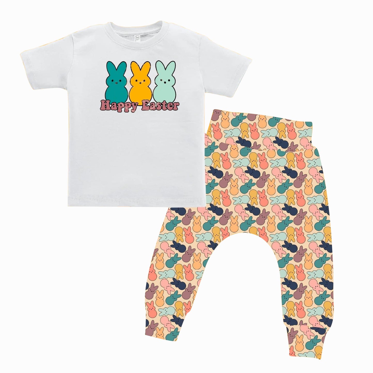 BSPO0266 happy easter rabbit white short-sleeved trousers suit