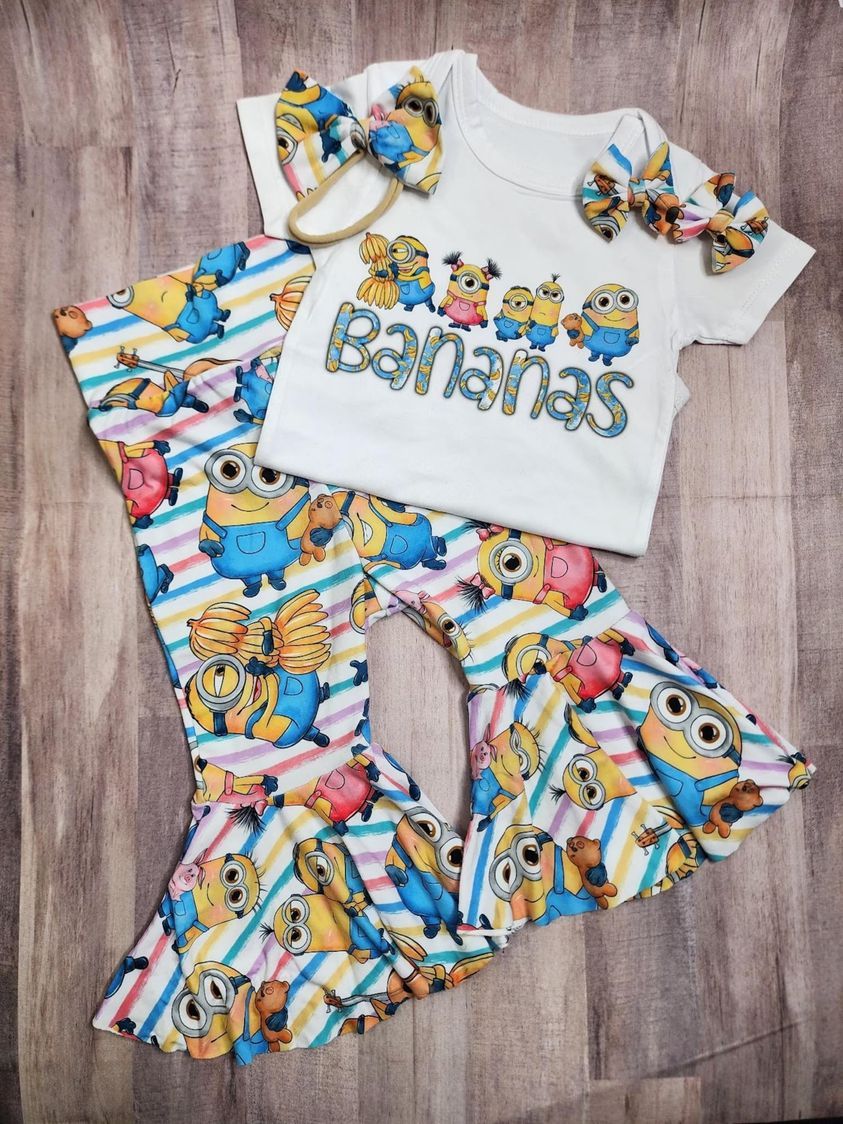 GSPO1188 bananas minion banana white short-sleeved colorful striped trousers suit