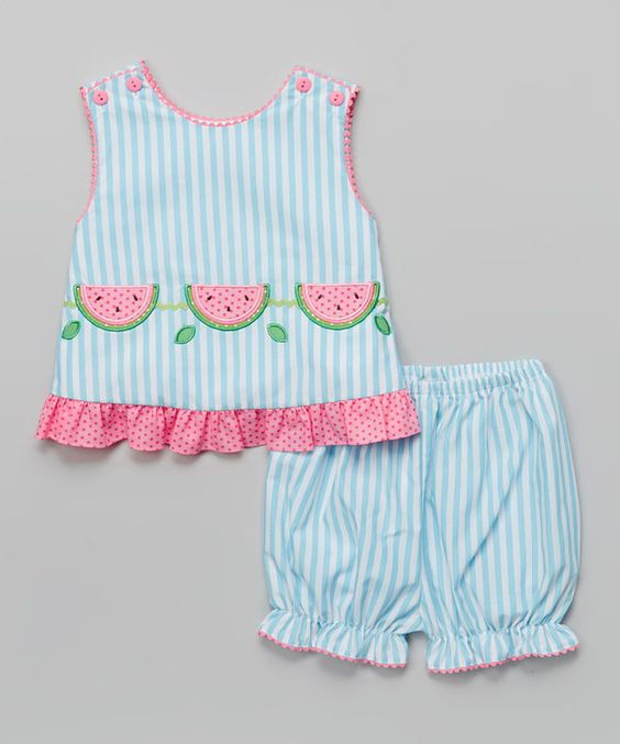 GSSO0398 Watermelon blue and white striped pink lace sleeveless shorts suit