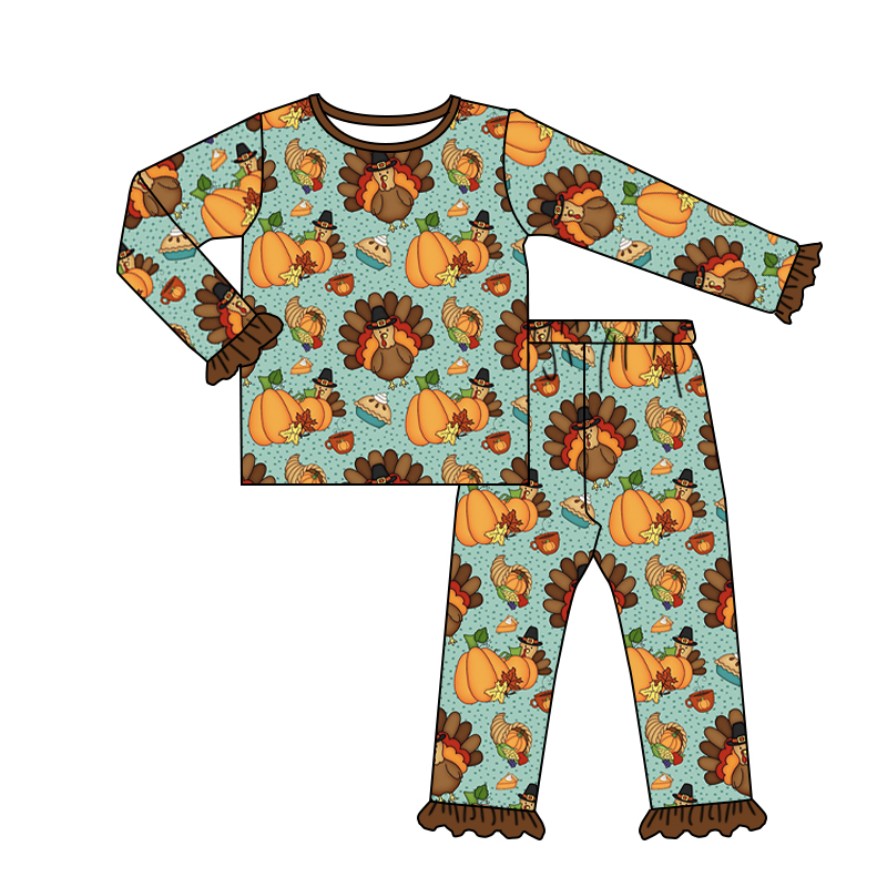 Pumpkin Turkey Brown Lace Long Sleeve Pantsuit