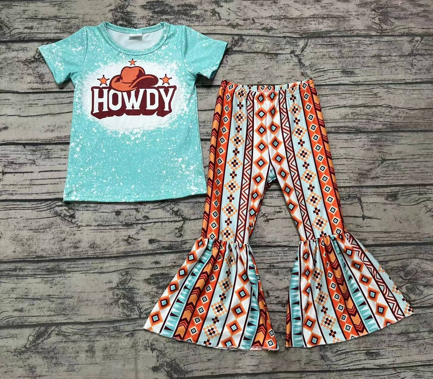 Cowboy hat howdy short sleeve aztec graphic stripe trouser suit