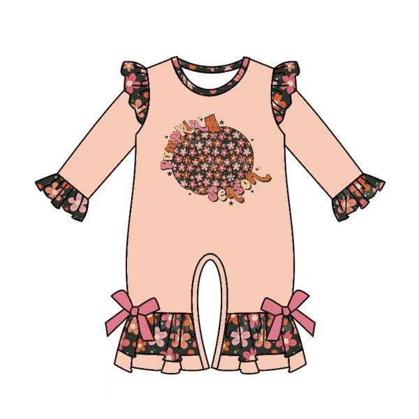 pumpkin season flower pumpkin lace pink long-sleeved jumpsuit