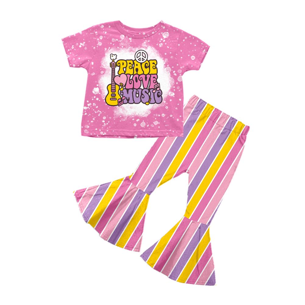 custom  moq  5  mix size Guitar Pink Short Sleeve Pants Suit