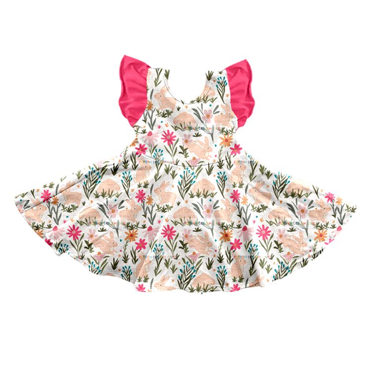GSD0543 Floral Rabbit Red Flying Sleeve Dress