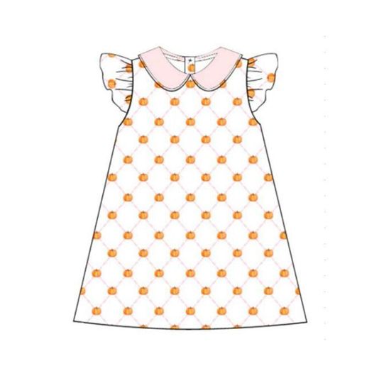 Pumpkin Rhombus Plaid Pink Collar Flying Sleeve Dress