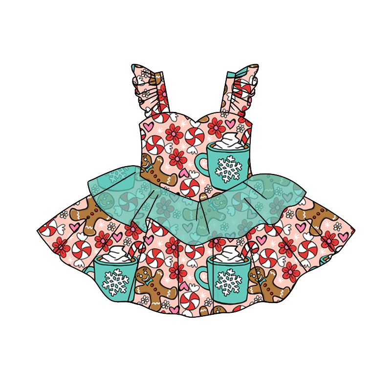 Floral Lollipop Gingerbread Man Tulle Dress with Flying Sleeves