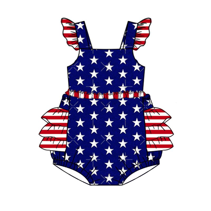 SR0812 Red and white striped lace star blue vest jumpsuit