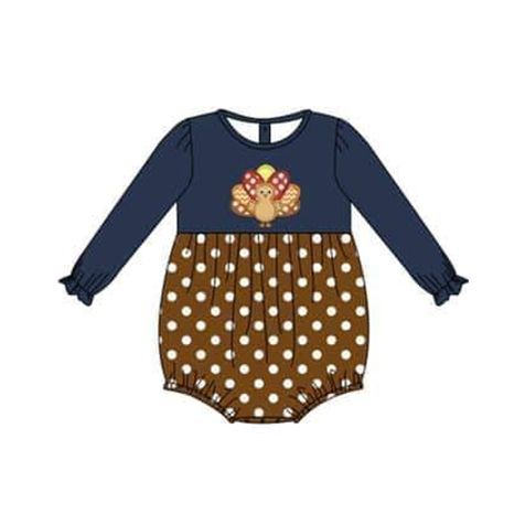 LR0605 Polka Dot Turkey Navy Brown Long Sleeve Bodysuit