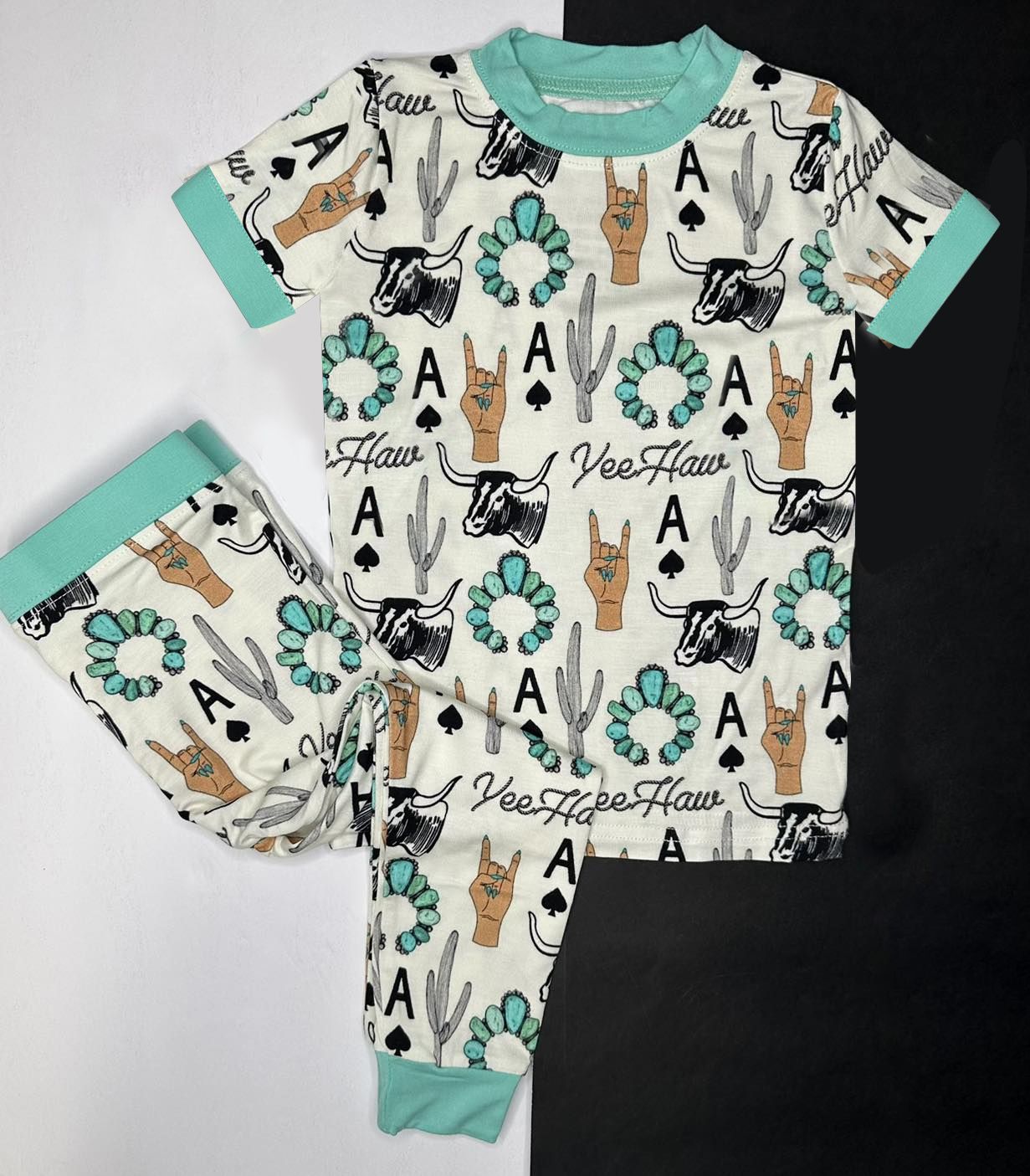 BSPO0336 yeehaw gem ace of spades cactus beige short-sleeved trousers pajama set